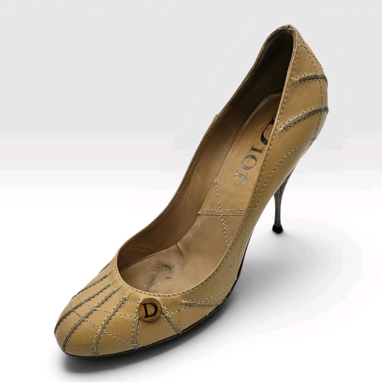 Vintage Dior Camel Leather Pumps With Wood/Metal Heel John Galliano Era Sz 40